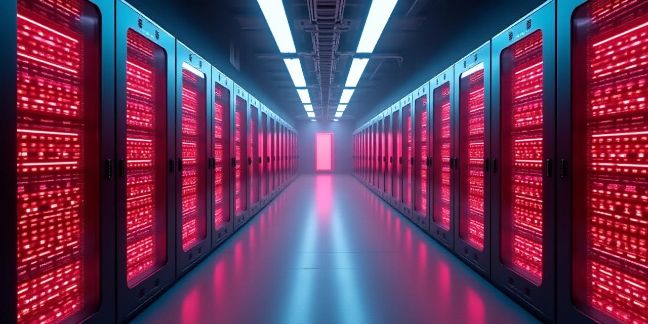 Modern High-Performance Computing Datacenter with Neon Accents